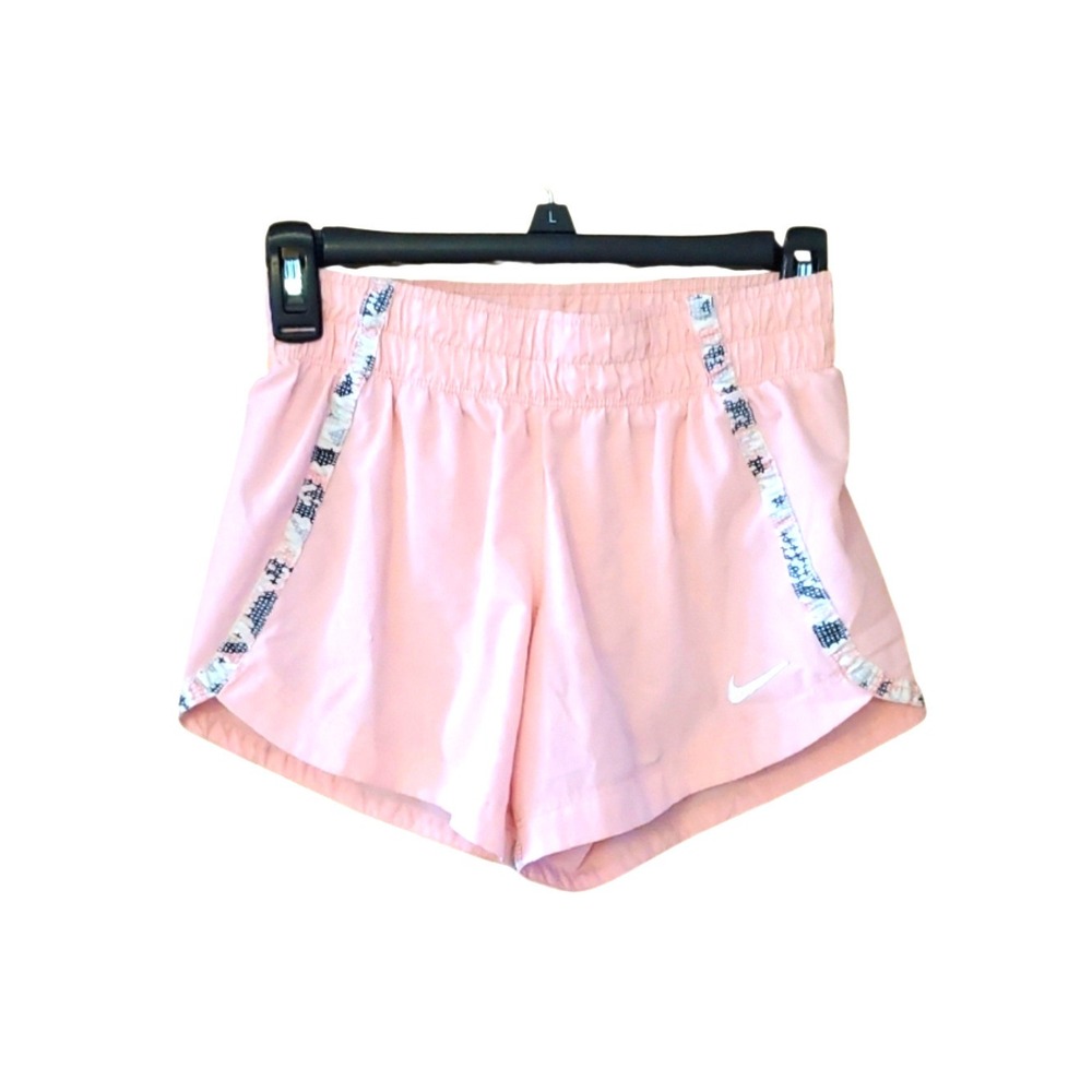 Nike Girl's Large Dri-Fit Pink Athletic Running Shorts with Printed Side Trim